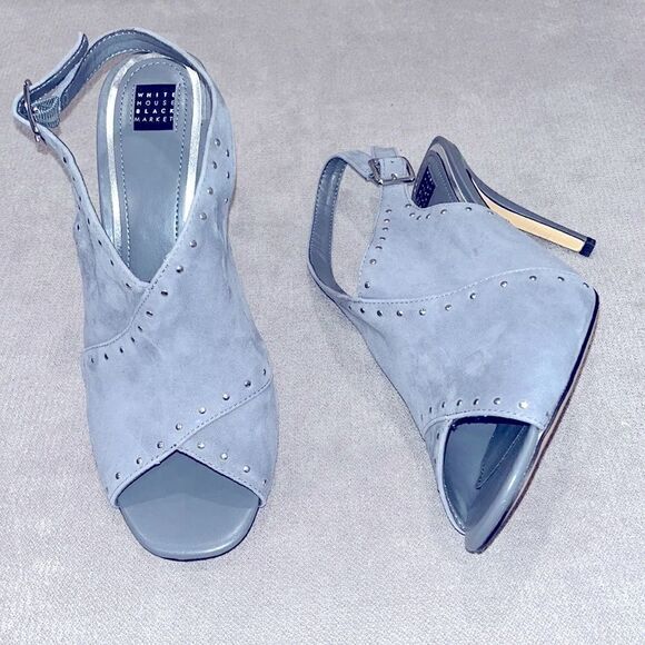 Vintage White House Black Market gun metal grey suede leather w/silver grommets. - Picture 3 of 3